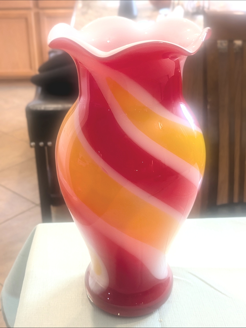 Handblown Red, White and Yellow Swirl Glass Vase - Home Accents